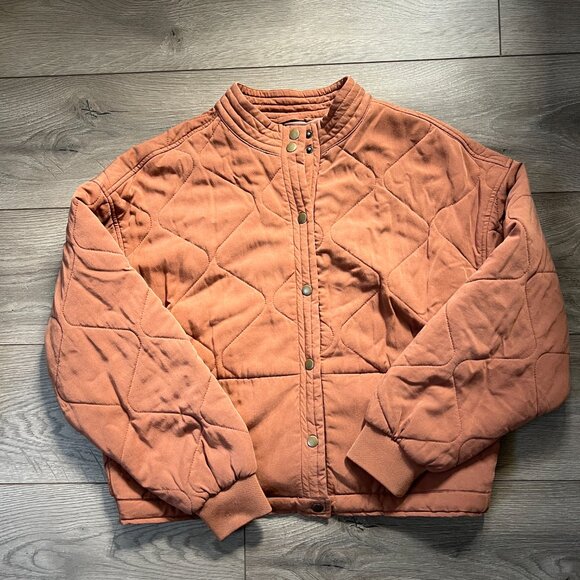 Gentle Fawn Light Orange Quilted Snap Button Bomber Jacket Size M - Picture 1 of 5
